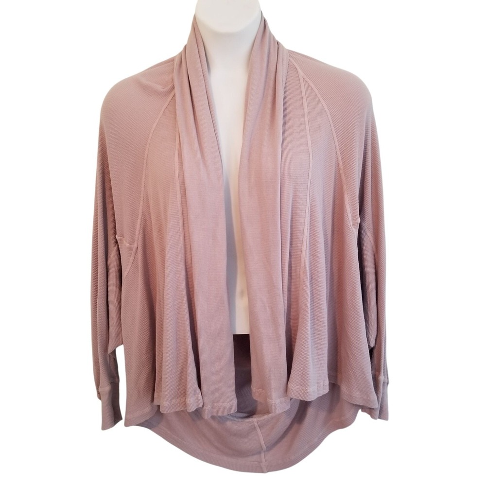 Michael Stars OS Pink Open Front Sweater Cardigan Shawl Draped Waffle Knit